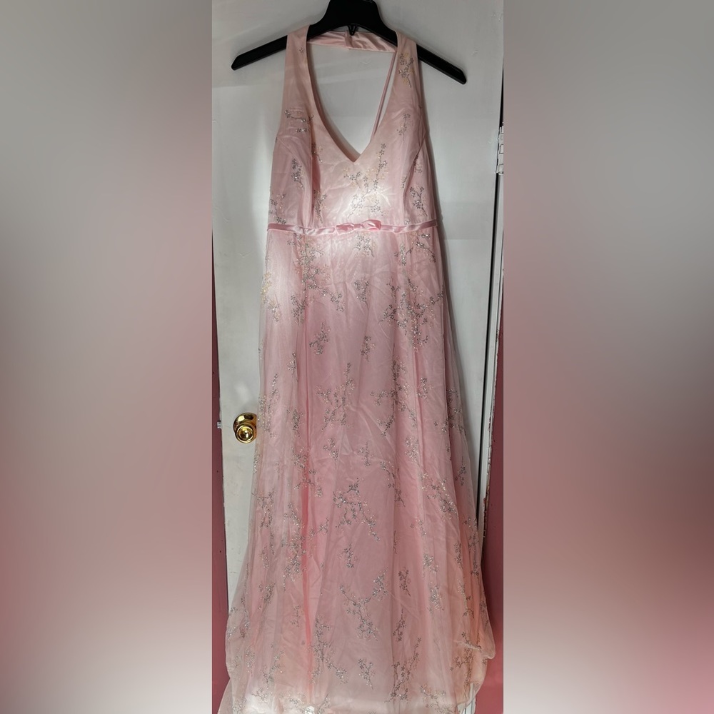 Light pink prom dress with designs